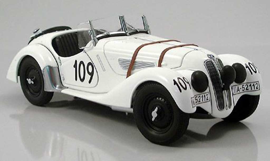 Bmw 328 1938 1/18 Autoart 1938 roadster mille miglia wit numero 109 modelauto