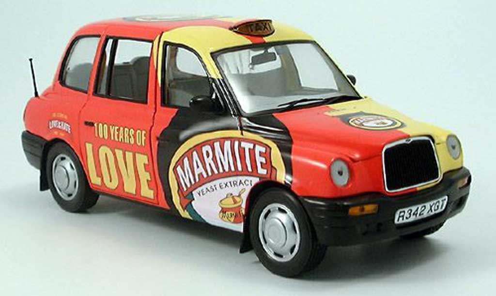 LTI TXI 1/18 Sun Star London Taxi geel-rood Marmite 1988 modelauto