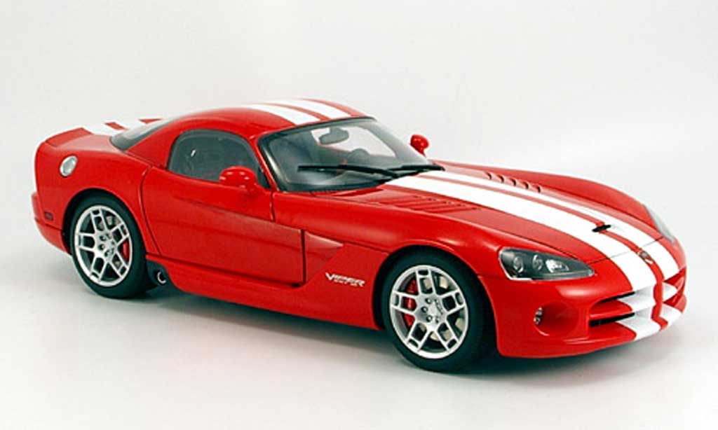Dodge Viper SRT 10 1/18 Autoart SRT 10 coupe rood avec bandes wits 2006 modelauto