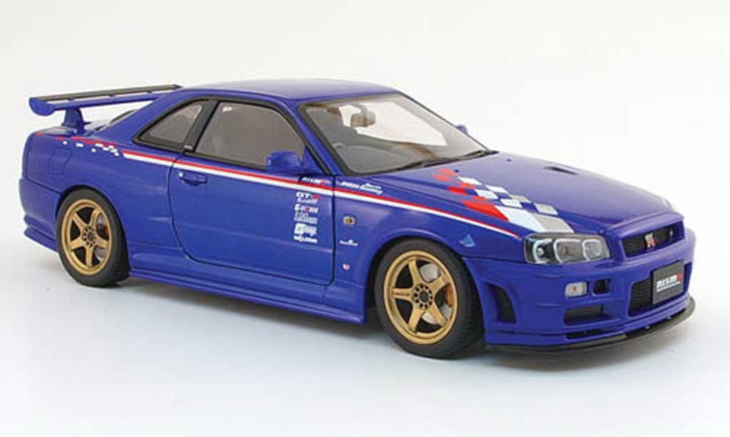 Nissan Skyline R34 1/18 Autoart R34 gt-r nismo sports resetting blauw modelauto