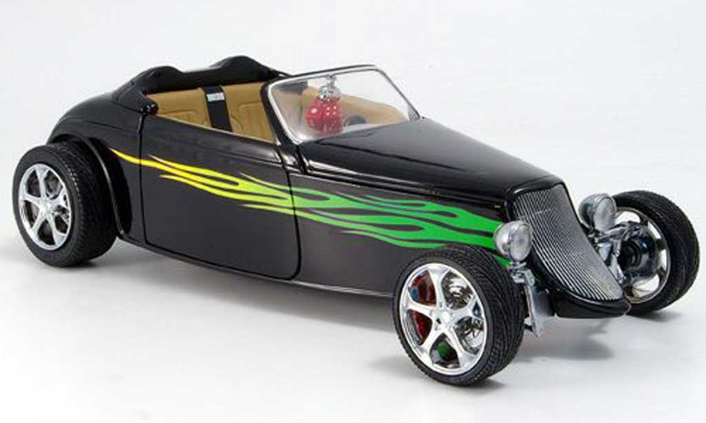 Ford Hot Rod 1/18 Yat Ming cabriolet zwart grune flammen offen 1933 modelauto