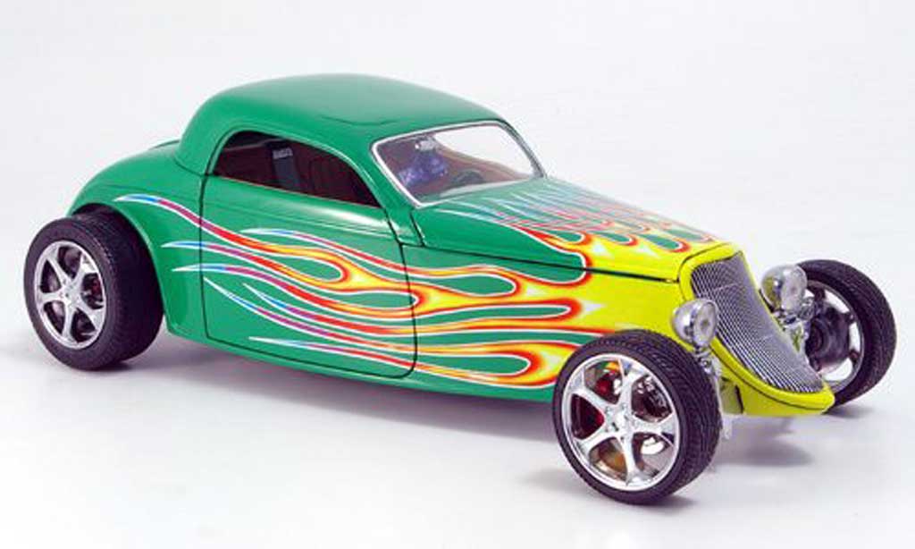 Ford Hot Rod 1/18 Yat Ming coupe grun avec flammendesign 1933 modelauto