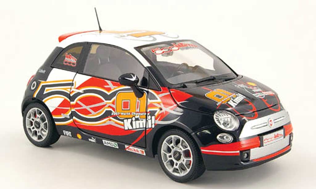 Fiat 500 1/18 Norev zwart/wit kimi raikkonen wroom version 2008 modelauto