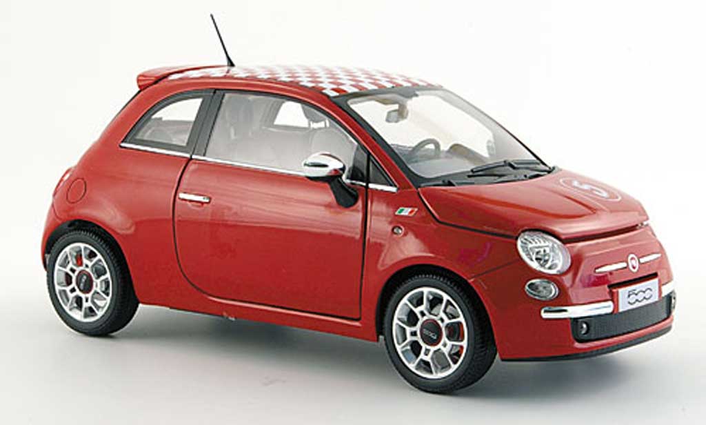 Fiat 500 Sport 1/18 Norev Sport no.5 rood mit wit-rood-kariertem dach 2007 modelauto