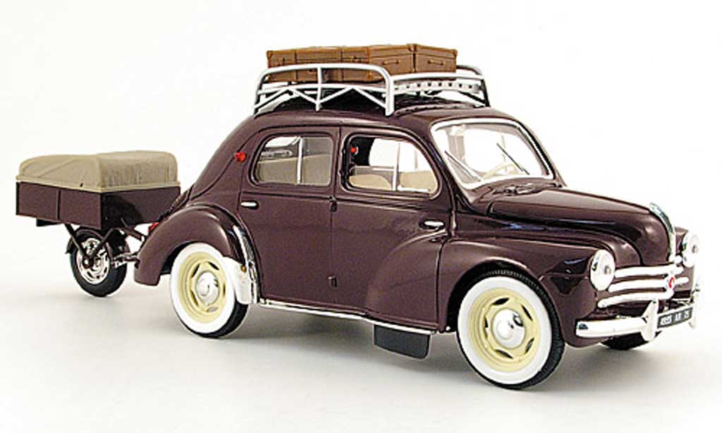 Renault 4CV 1/18 Solido rood nationale 7 mit einrad-anhenger 1954 modelauto