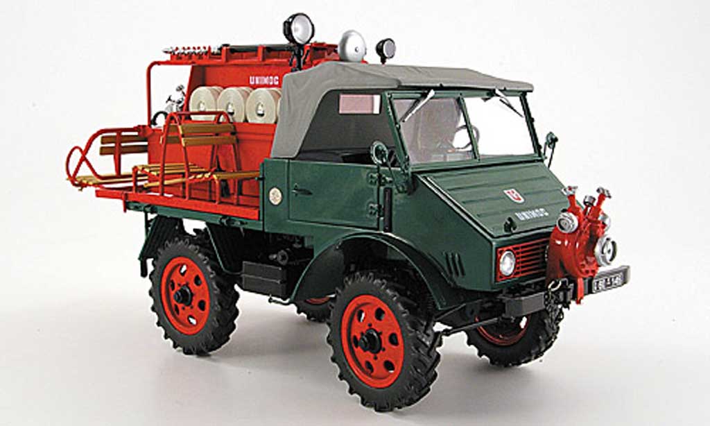 Mercedes Unimog 1/18 Schuco 401 pompier avec spezialaufbau grun rood 1953 modelauto