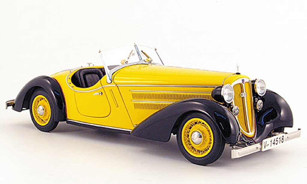 Audi 225 1/18 CMC front roadster zwart/geel 1935 modelauto