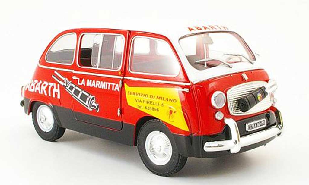 Fiat 600 1/18 Mini Miniera multipla abarth service rood/wit modelauto