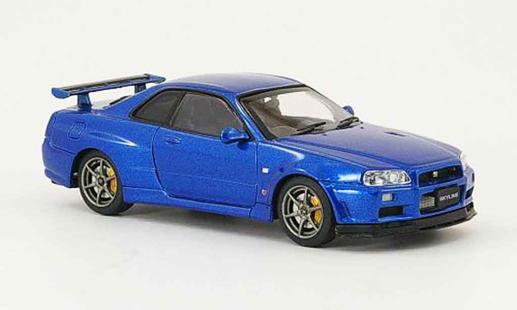Nissan Skyline R34 1/43 Ebbro R34 GT R V Spec II blauw 2001 02 modelauto