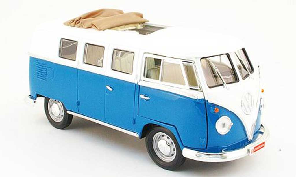 Volkswagen Combi 1/18 Yat Ming bus blauw/wit 1962 modelauto