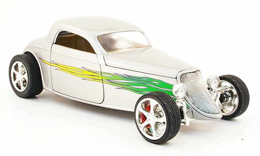 Ford Hot Rod 1/18 Yat Ming coupe grijs avec flammendekor 1933 modelauto