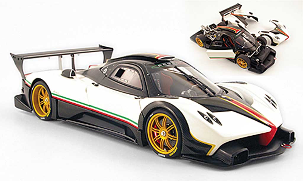 Pagani Zonda R 1/18 Autoart R wit carbone avec bandes italie 2007 modelauto