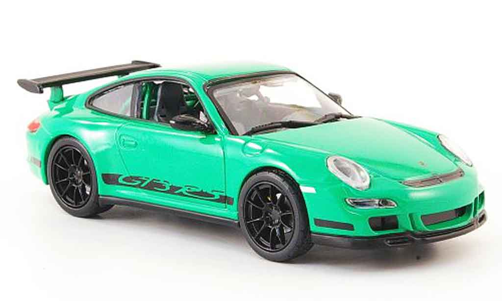 Porsche 997 GT3 RS 1/43 Yat Ming GT3 RS grun avec zwarten Streifen modelauto