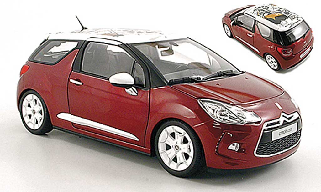 DS Automobiles DS3 1/18 Norev Sanguine rood mit wit Dach 2010 modelauto
