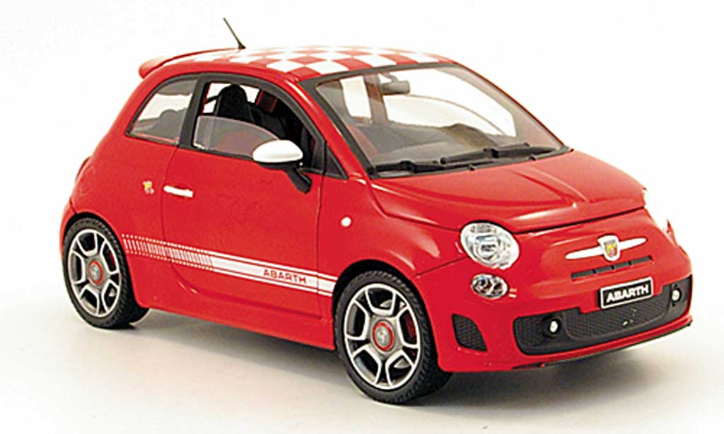 Fiat 500 Abarth 1/18 Mondo Motors Abarth rood mit witkariertem dach 2008 modelauto