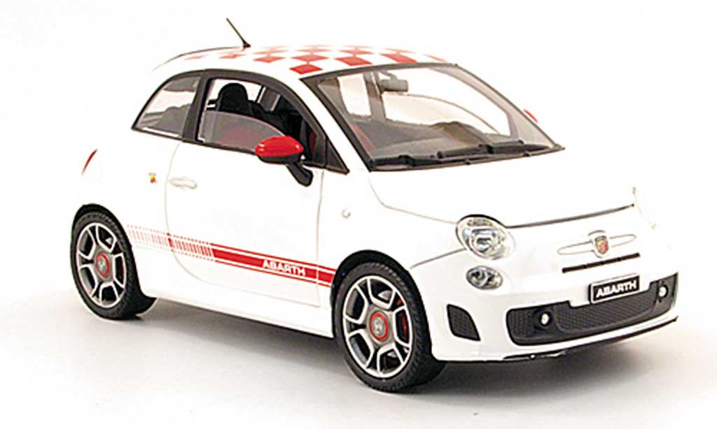 Fiat 500 Abarth 1/18 Mondo Motors Abarth wit mit roodkariertem dach 2008 modelauto