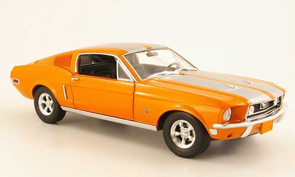 Ford Mustang 1968 1/18 Greenlight 1968 GT 2+2 Fastback oranje/grijs metallicgrijs modelauto