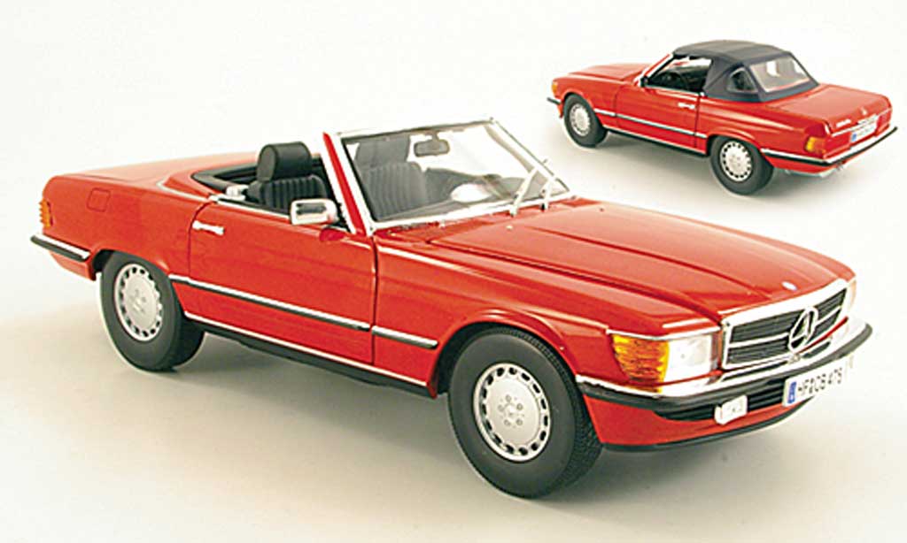 Mercedes 300 1/18 Norev SL (R107) rood 1985 modelauto