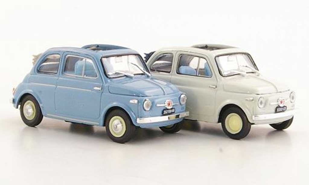 Fiat 500 1/43 Brumm 2er-Set: Nuova blauwgrijs + Nuova Economica wit 1957 modelauto