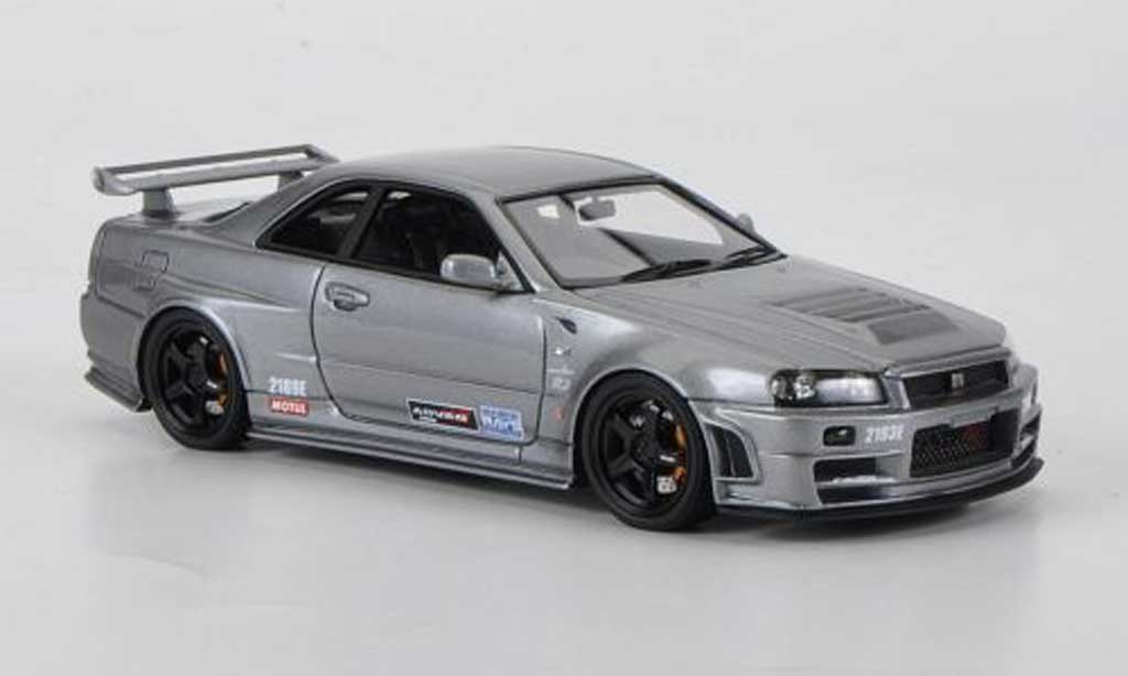 Nissan Skyline R34 1/43 HPI R34 GT-R grijs Omori Factory C RHD modelauto