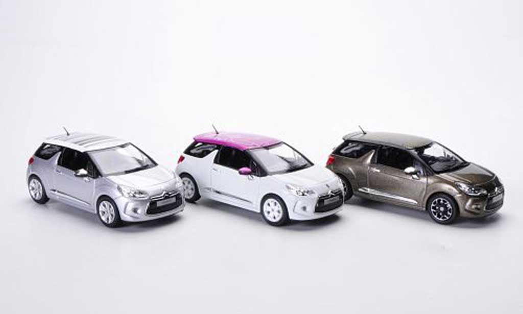 DS Automobiles DS3 1/43 Norev 3er-Set: wit/Flower - grijs/Grafic Art und oliv/Falvio 2012 modelauto