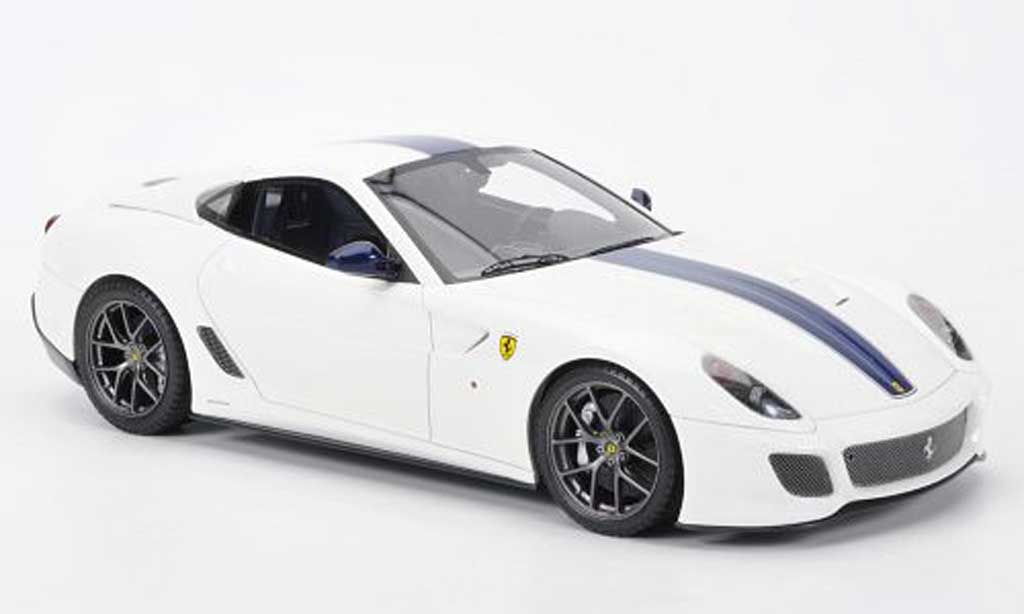 Ferrari 599 GTO 1/18 MR Collection GTO wit avec blauw Streifen modelauto