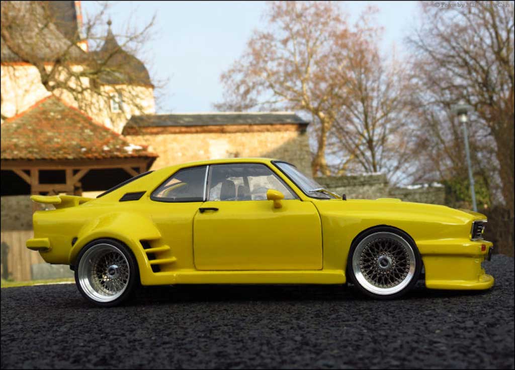Opel Manta A geel kit carrosserie sur mesure jantes en nid d'abeilles 1/18 Norev
