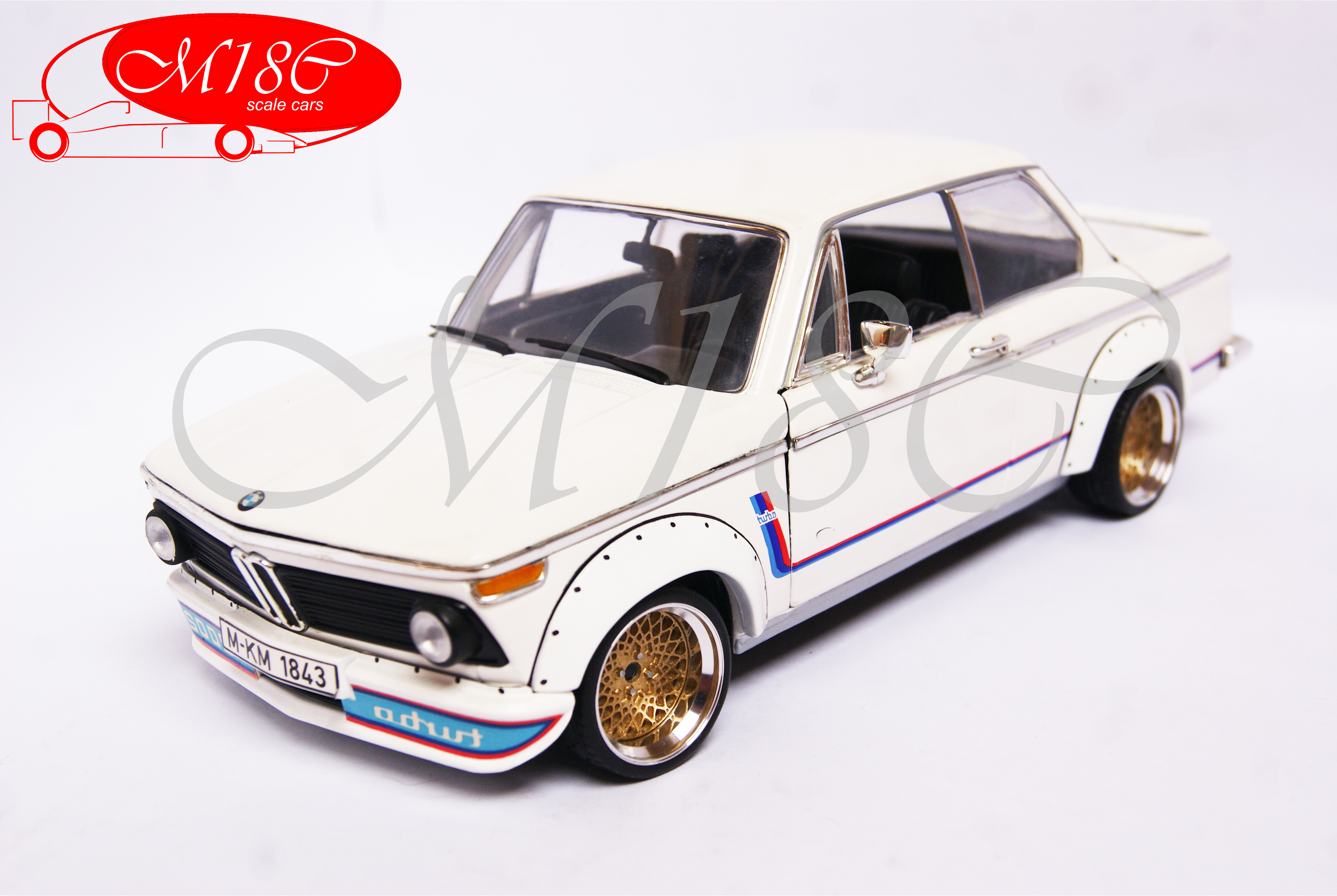 Bmw 2002 Turbo 1/18 Anson Turbo wit jantes bbs nid d'abeille modelauto