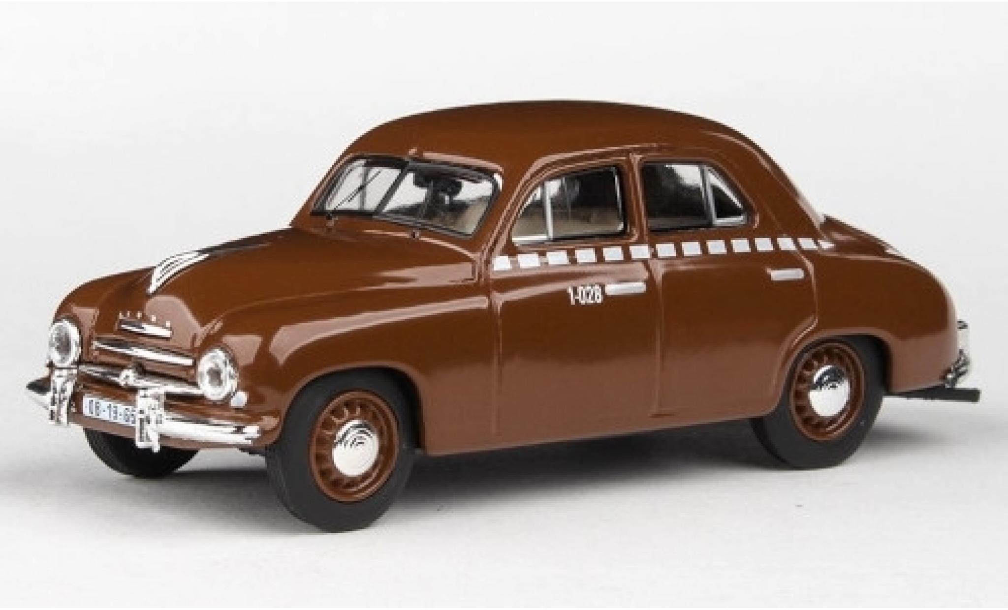 Skoda 120 1/43 Abrex 1 bruin/Dekor Taxi 1956 modelauto