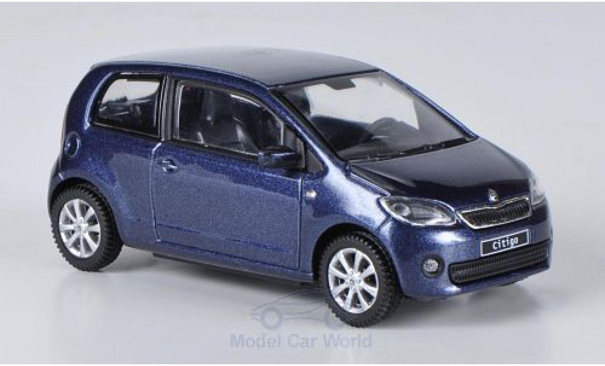 Skoda Citigo 1/43 Abrex metallic blauw 2012 3-T&uuml;rer modelauto