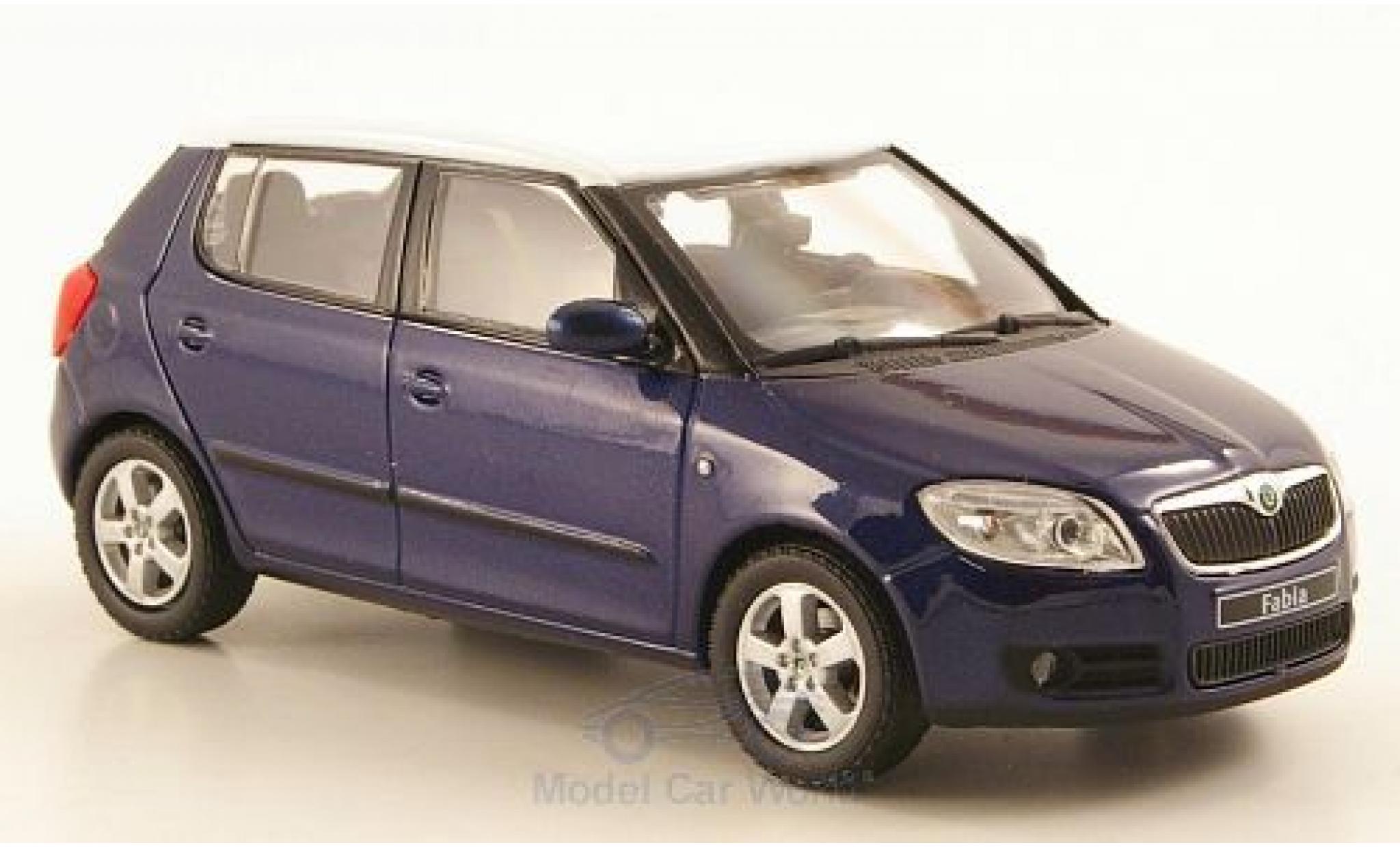 Skoda Fabia 1/43 Abrex II metallic blauw/wit 2006 modelauto