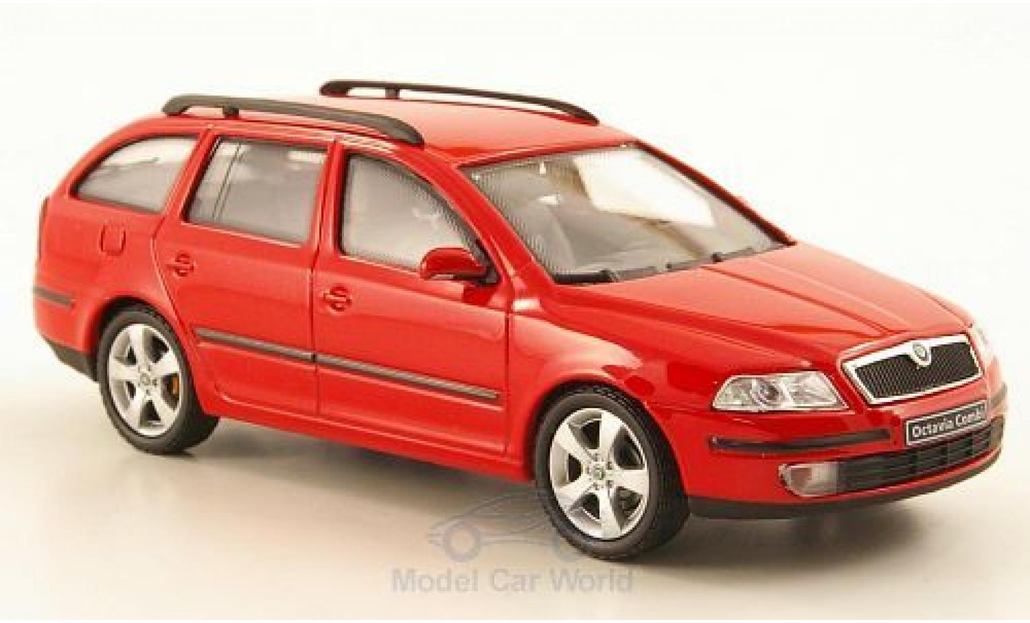 Skoda Octavia Combi 1/43 Abrex Combi rood 2004 modelauto