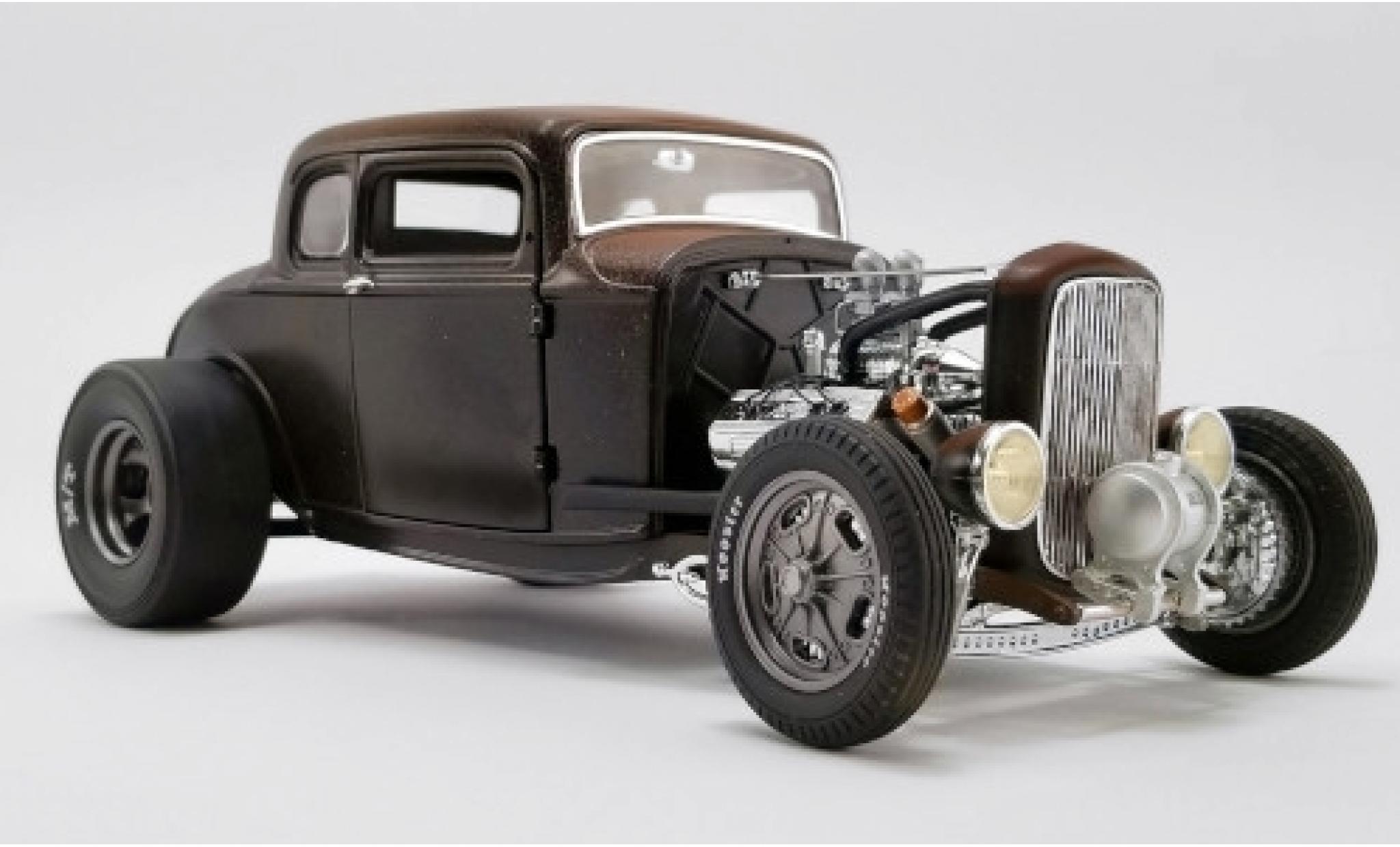 Ford Deluxe 1/18 ACME Coupe Rat Rod matt-zwart/bruin 1932 Pork Chops 190 Proof modelauto