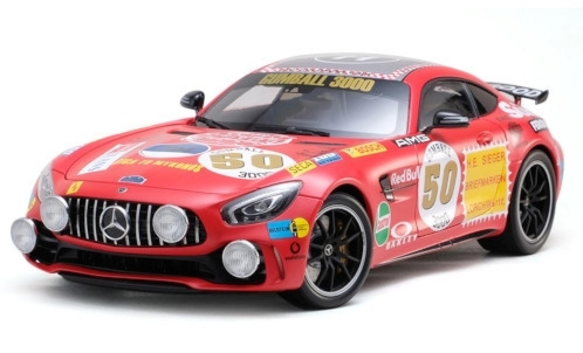Mercedes AMG GT 1/18 Almost Real R (C190) 2017 Rote Sau avec Zusatzscheinwerfern No.50 Gumball 3000 modelauto