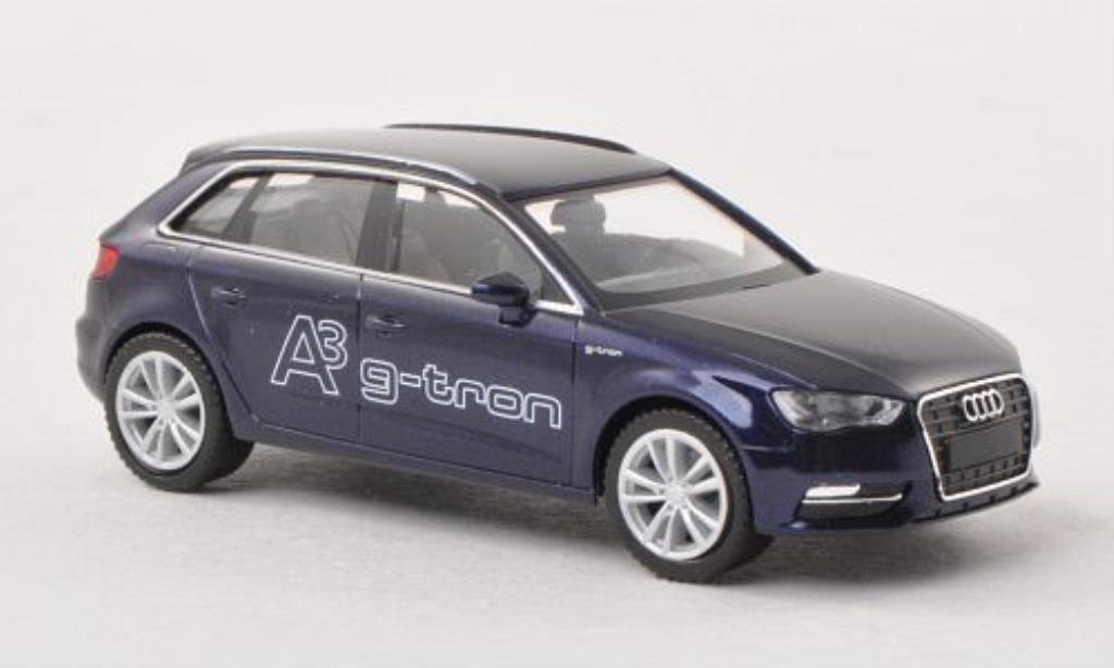 Audi A3 1/87 Herpa Sportback g-tron blauw modelauto
