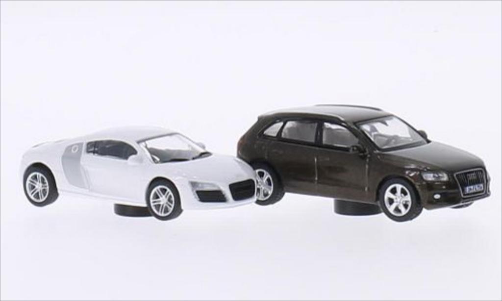 Audi R8 1/87 Schuco wit/grijs + Q5 bruin modelauto
