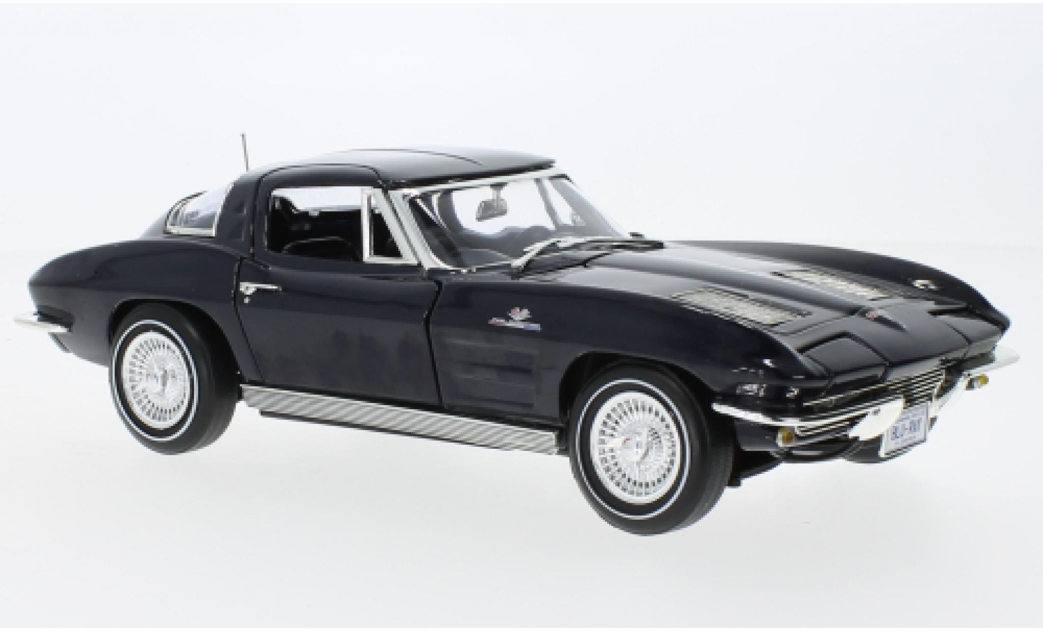 Chevrolet Corvette 1/18 Auto World (C2) Stingray blauw fonc&eacute; 1973 modelauto