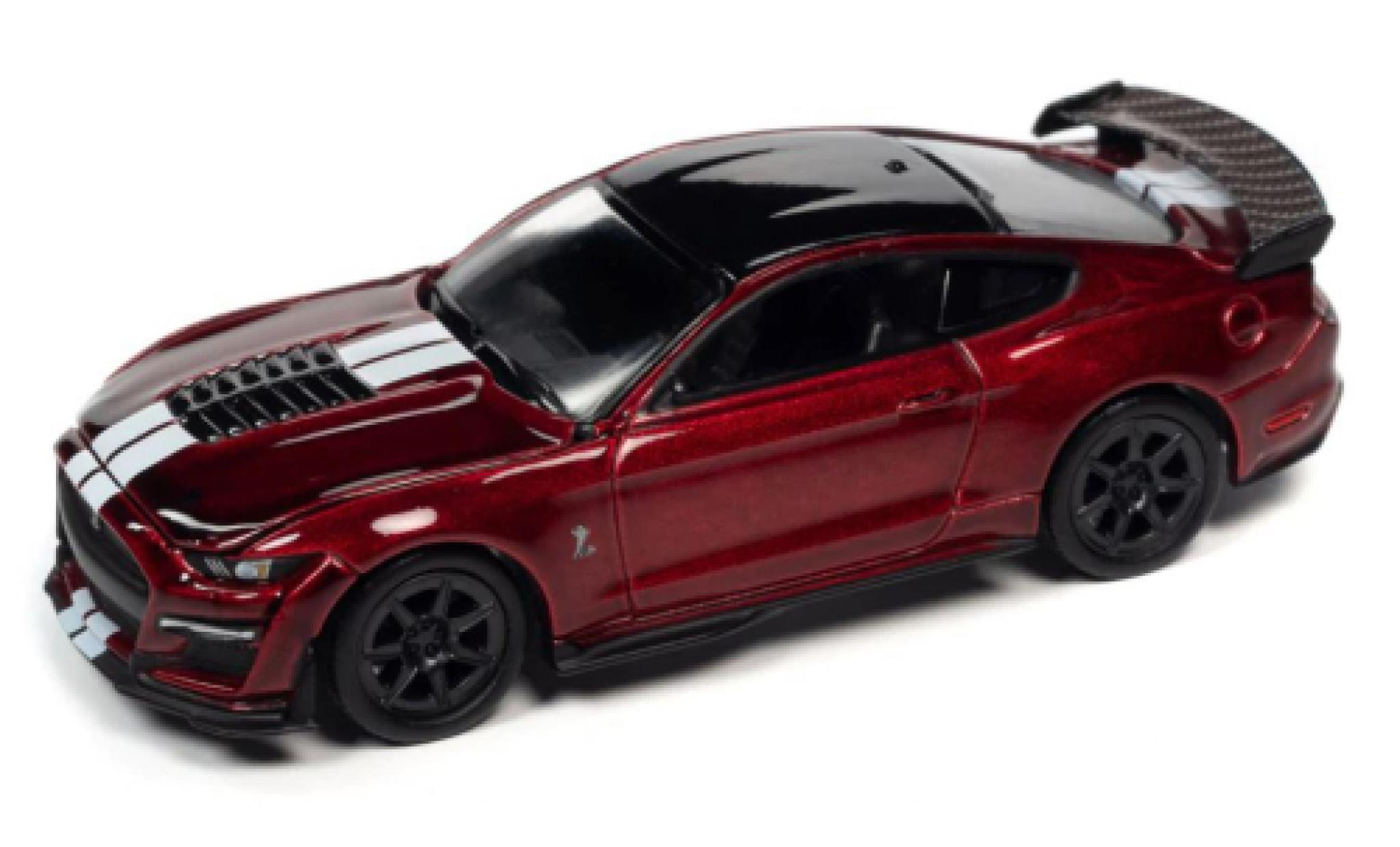 Shelby GT 500 1/64 Auto World Ford Mustang Track Pack metallic rood fonc&eacute;/wit 2020 modelauto
