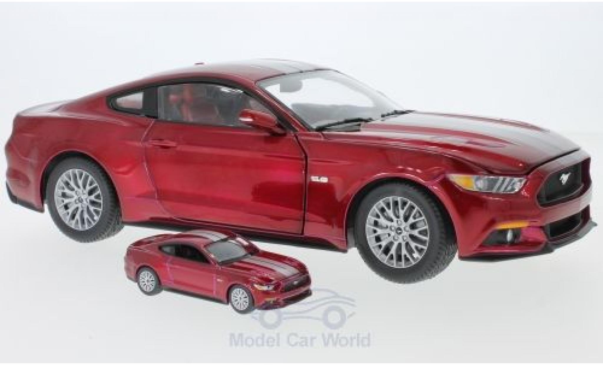 Ford Mustang GT 1/64 Auto World GT metallic rood/grijs 2017 plus Modell in 1:64 modelauto
