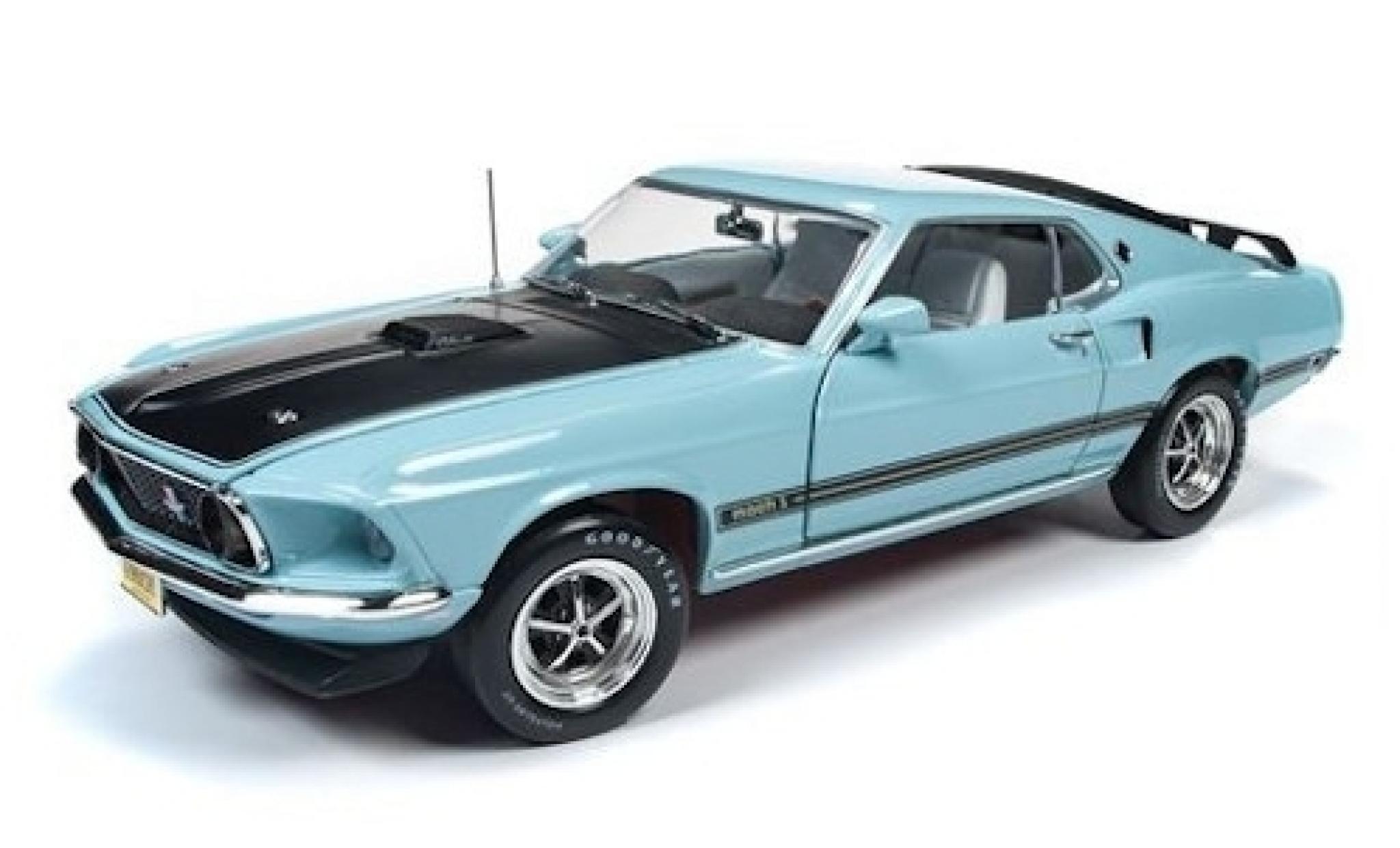 Ford Mustang 1/18 Auto World Mach 1 blauw/zwart 1969 modelauto