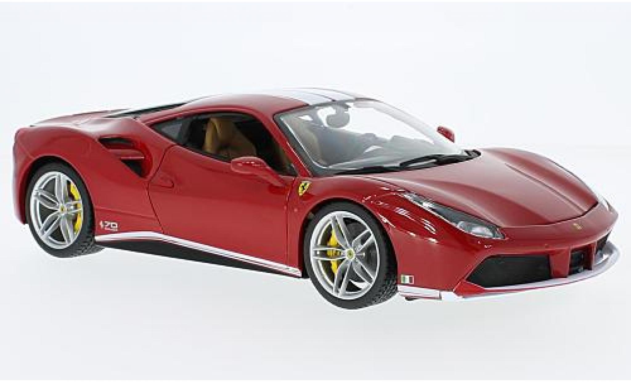 Ferrari 488 1/18 Burago GTB rood/wit The Schumacher 70 ann&eacute;es modelauto