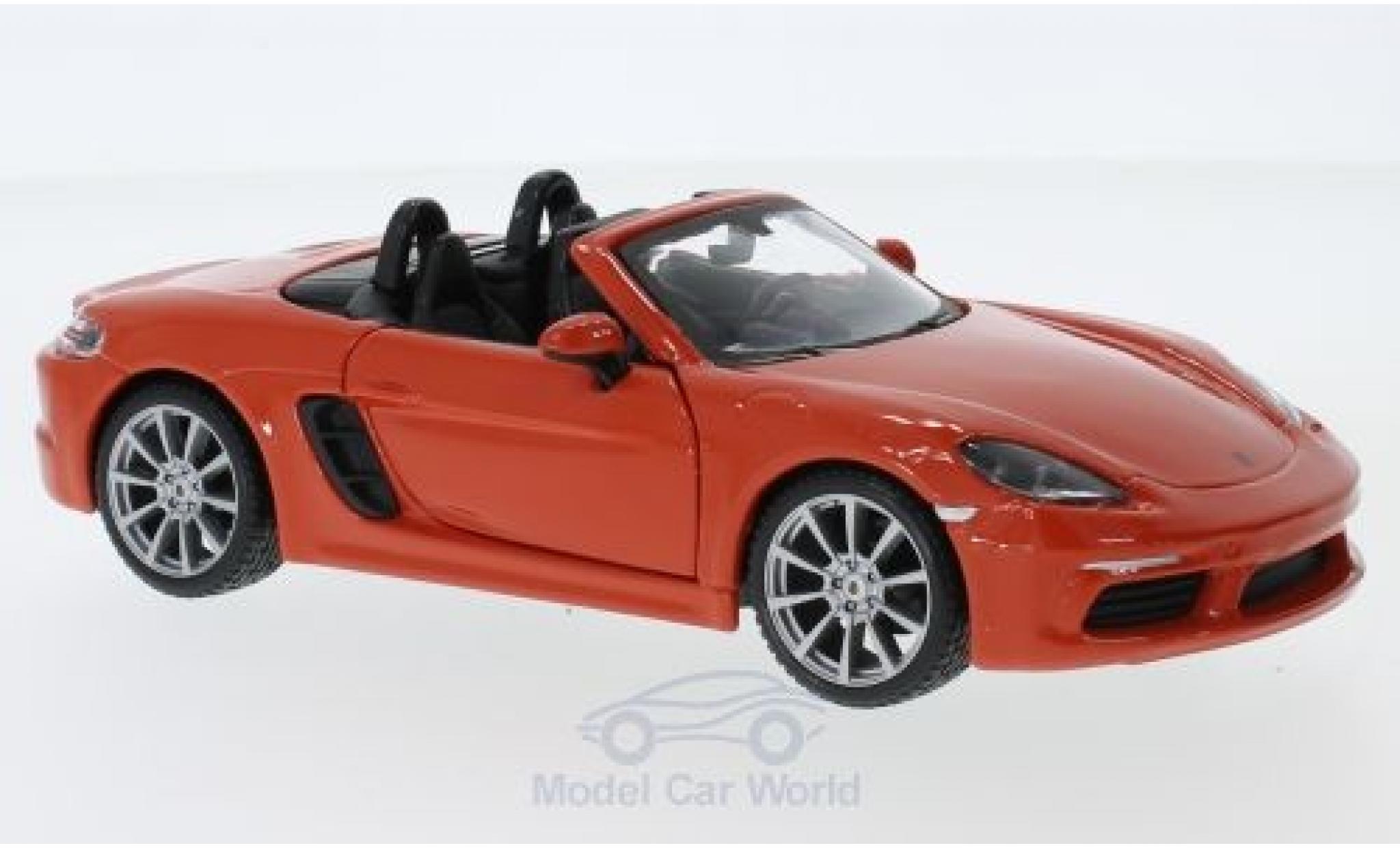 Porsche Boxster 1/24 Burago 718 oranje modelauto