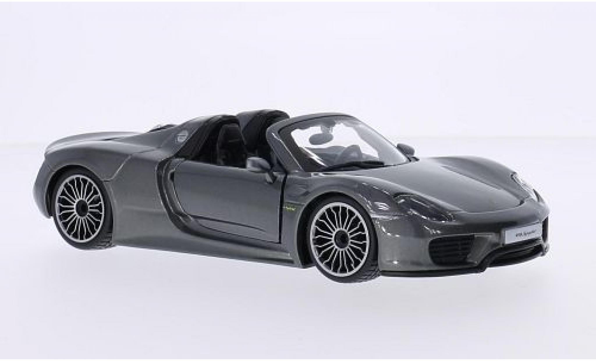 Porsche 918 1/24 Burago Spyder metallic grijs Targadach ougroen modelauto