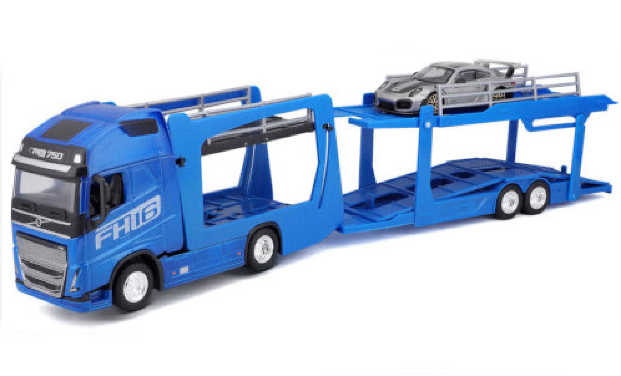 Aston Martin V8 Vantage GT2 1/43 Burago Volvo FH16 GL 750 XXL blauw/Dekor Autotransporter inklusive Porsche 911 GT2 RS modelauto