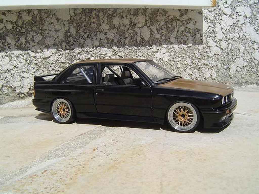 Bmw M3 coupe E30 zwart swap moteur e36 jantes bbs capot kevlar 1/18 Minichamps