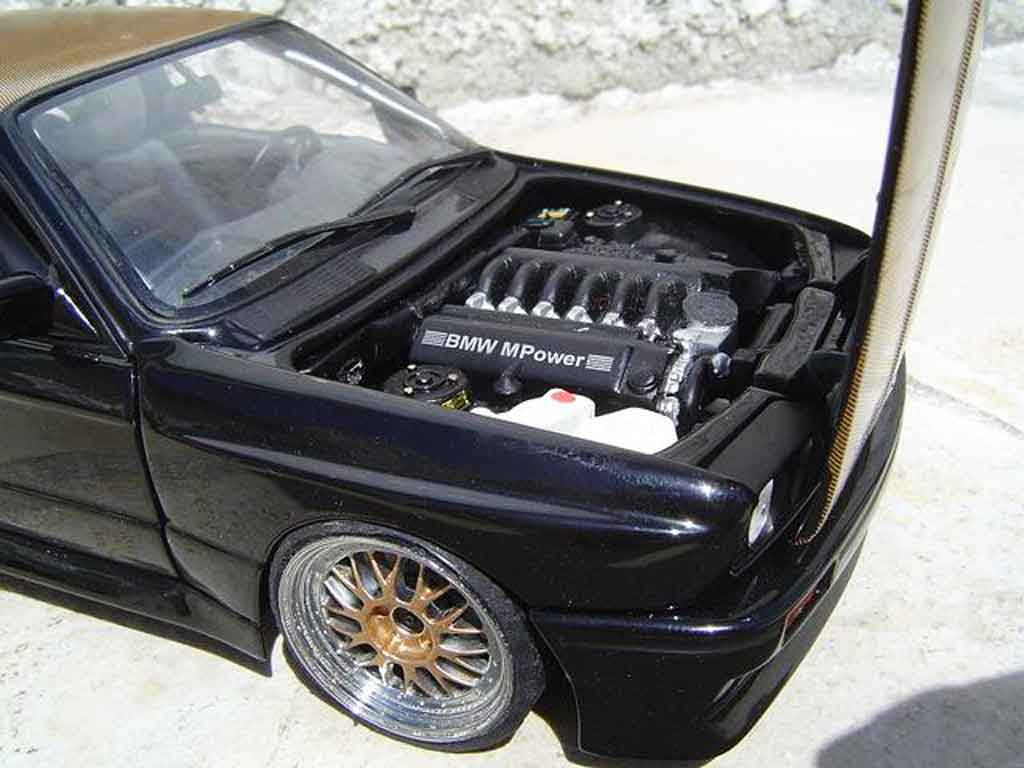 Bmw M3 coupe E30 zwart swap moteur e36 jantes bbs capot kevlar 1/18 Minichamps