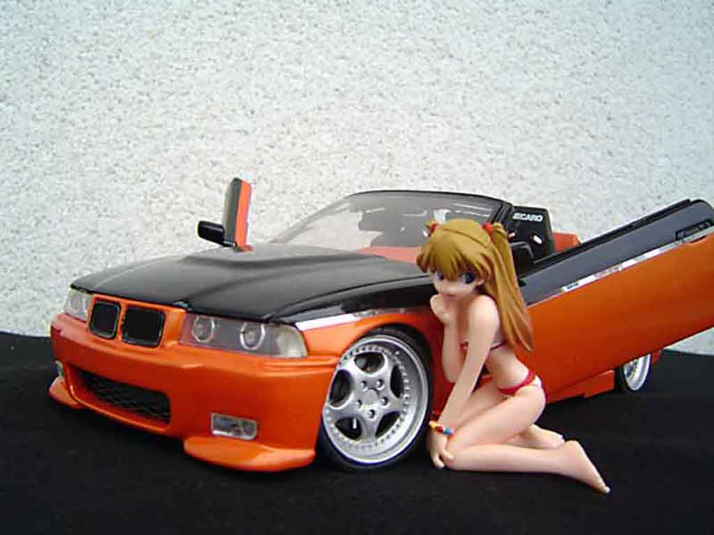 Bmw 325 Cabriolet E36 jantes rh cup 18 pouces peinture biton oranje zwart portes papillon 1/18 Maisto