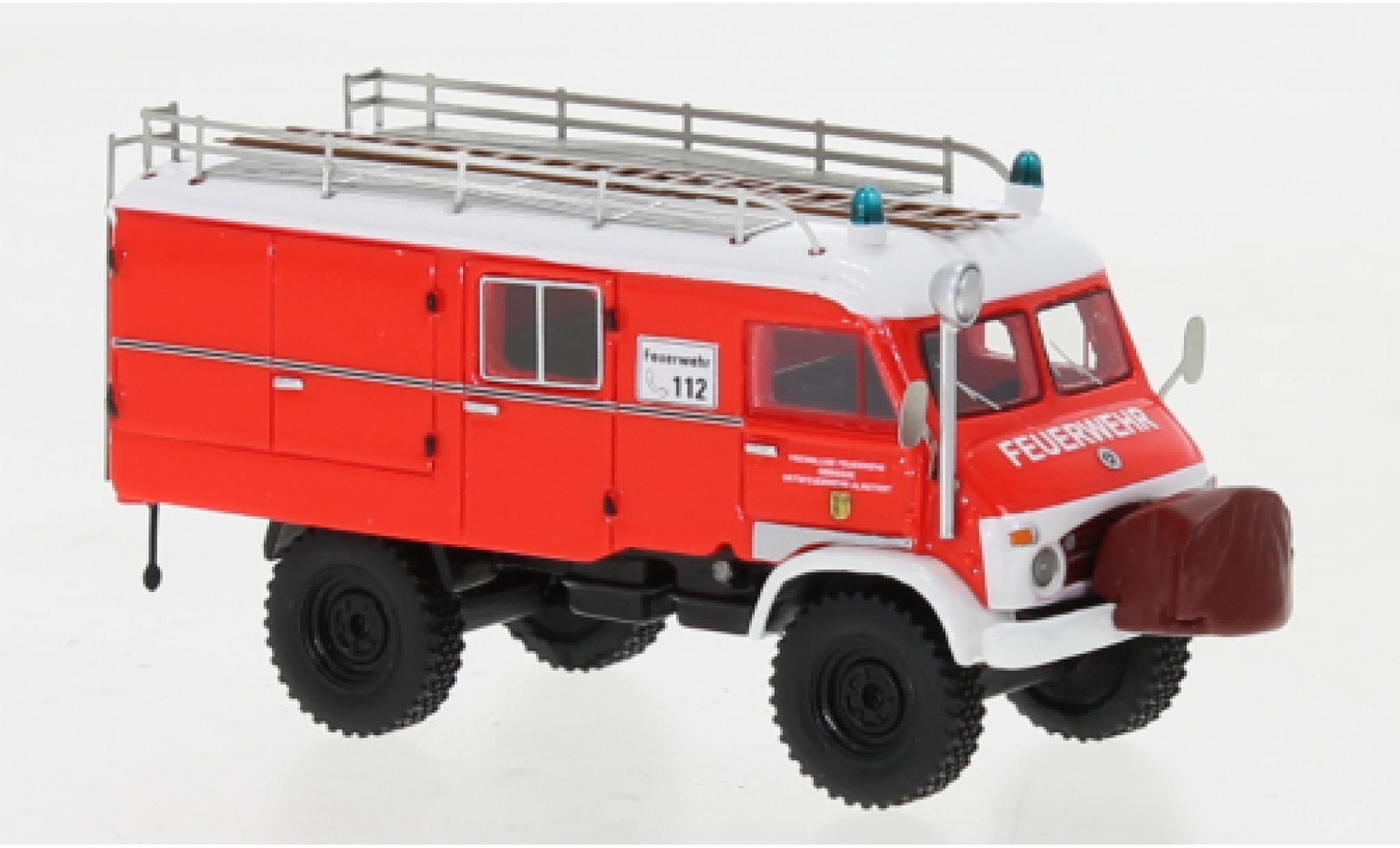 Mercedes Unimog 1/87 BoS Models 404 S LF8 rood clair/wit brandweer Sibbesse 1962 modelauto