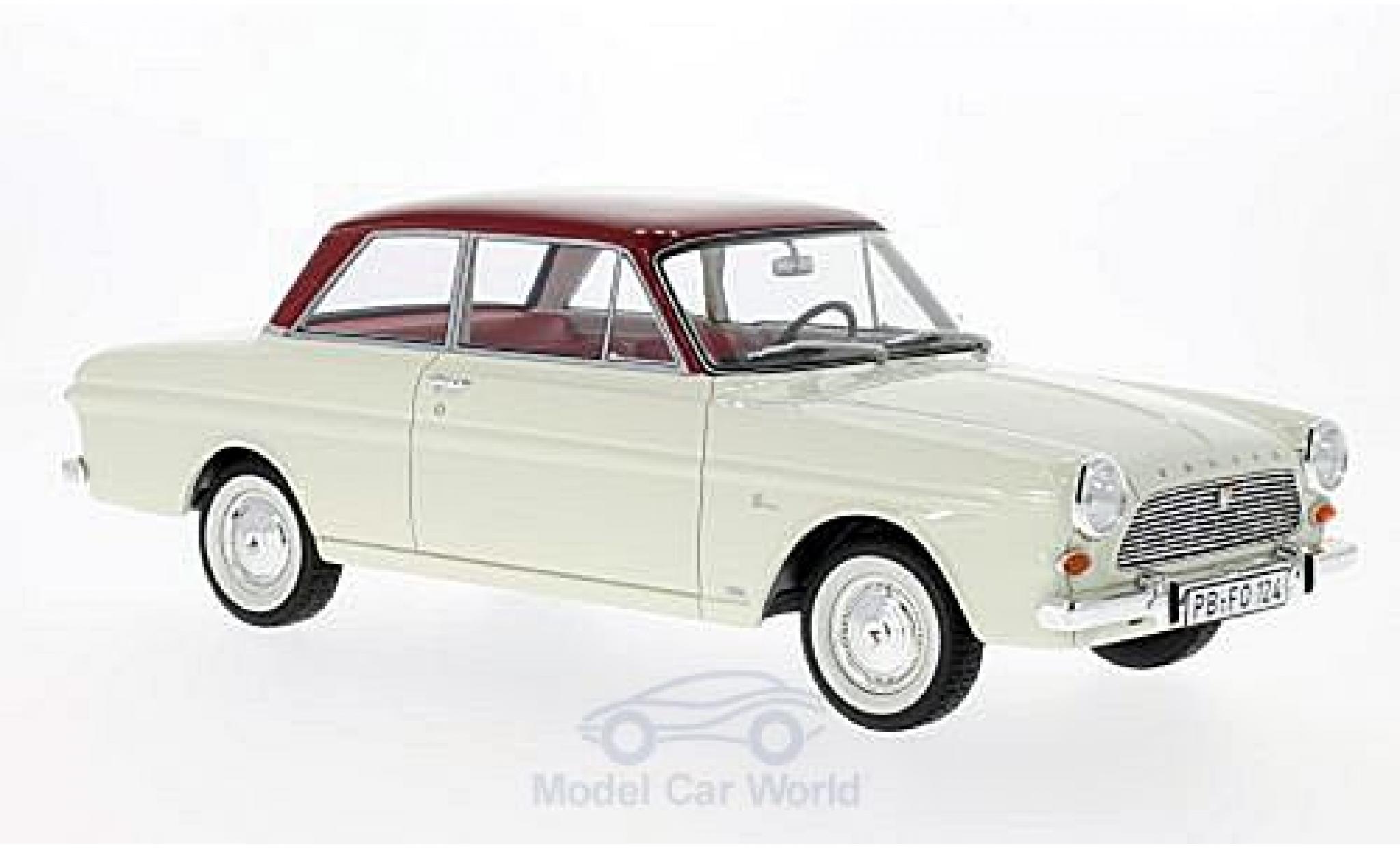 Ford Taunus 1/18 BoS Models 12M (P4) Sedan wit/rood 1965 modelauto