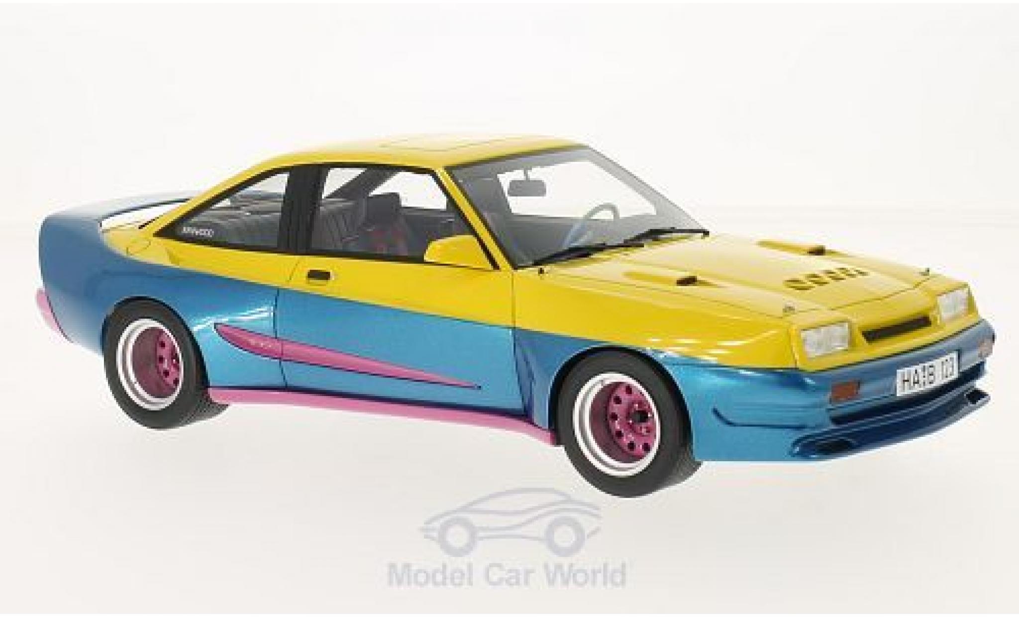 Opel Manta 1/18 BoS Models B Mattig geel/metallic blauw 1991 modelauto